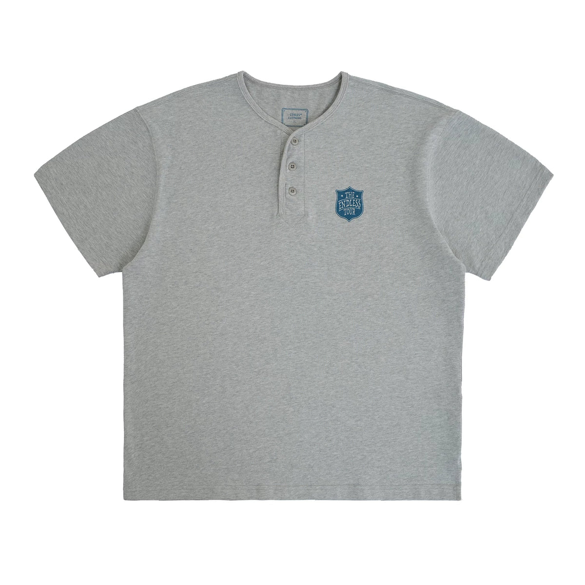 CENLES Badge Graphic 280g Breathable Loose Henley Tee