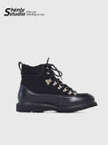 SHENLV STUDIO Leather Canvas Lace-Up Hiking Boot