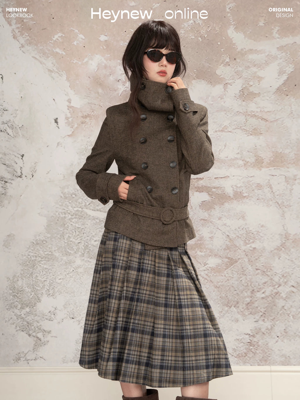 LOVEHEYNEW Double-breasted Large Lapel Woolen Short Jacket