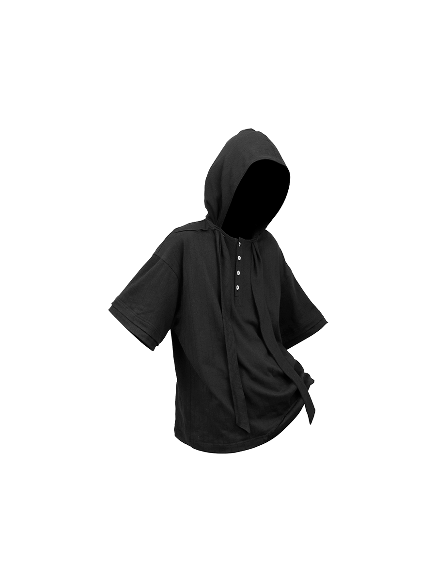 RELABEL Removable Hood Dark Knitted Tee