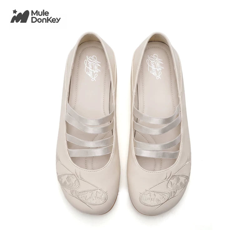 Mule Donkey Satin Embroidered Mary Jane Ballet Flat