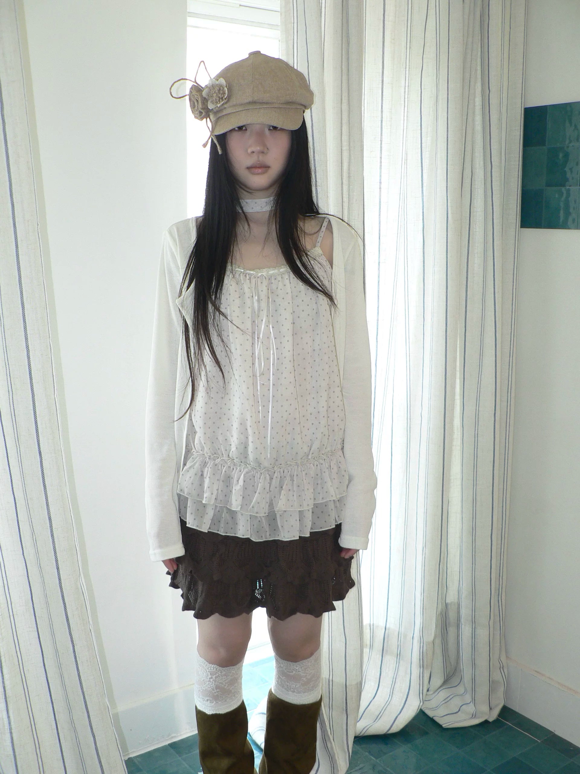 ANG: Project Polka Dot Fungus Edge Sling Knitted Cardigan Two-piece Set