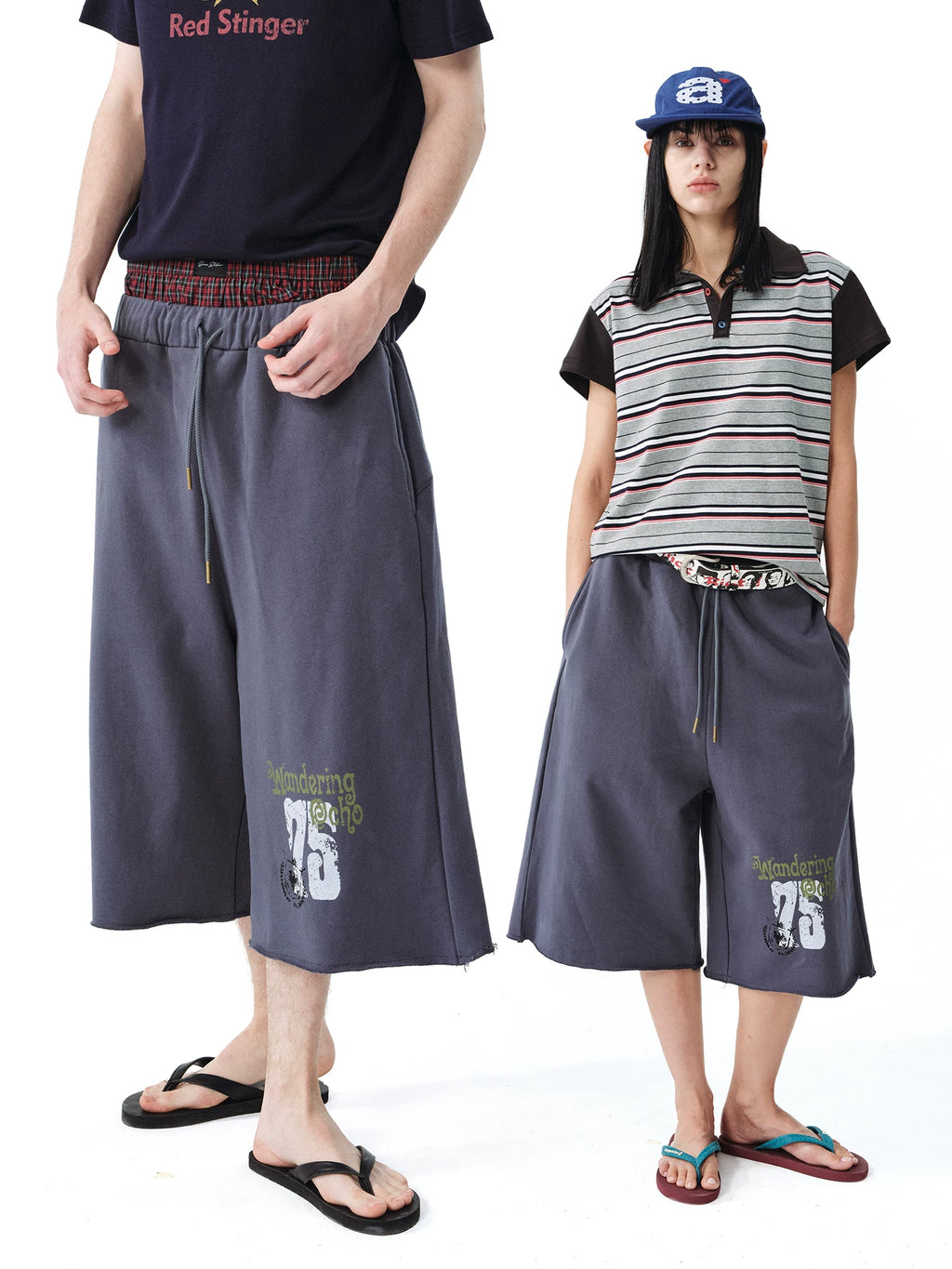 DIMC Distressed Frayed Loose Mid-Rise Sweat Shorts