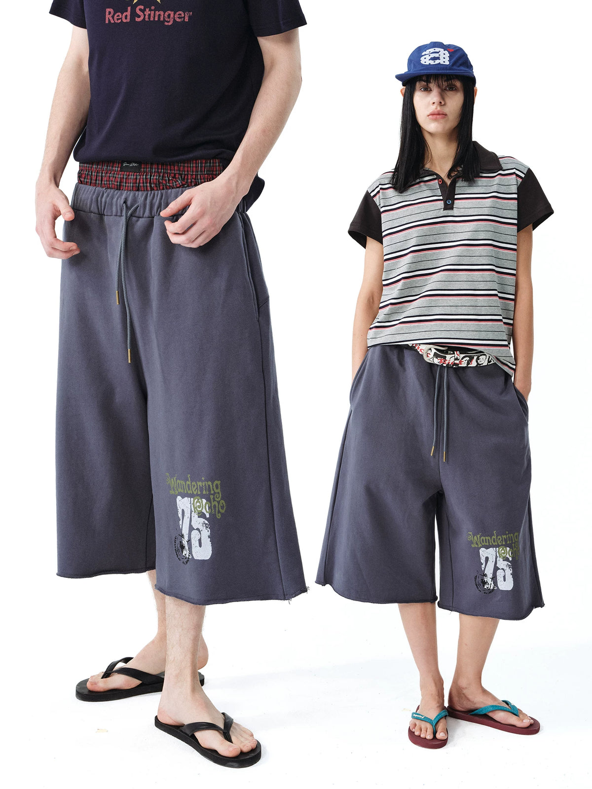 DIMC Distressed Frayed Loose Mid-Rise Sweat Shorts