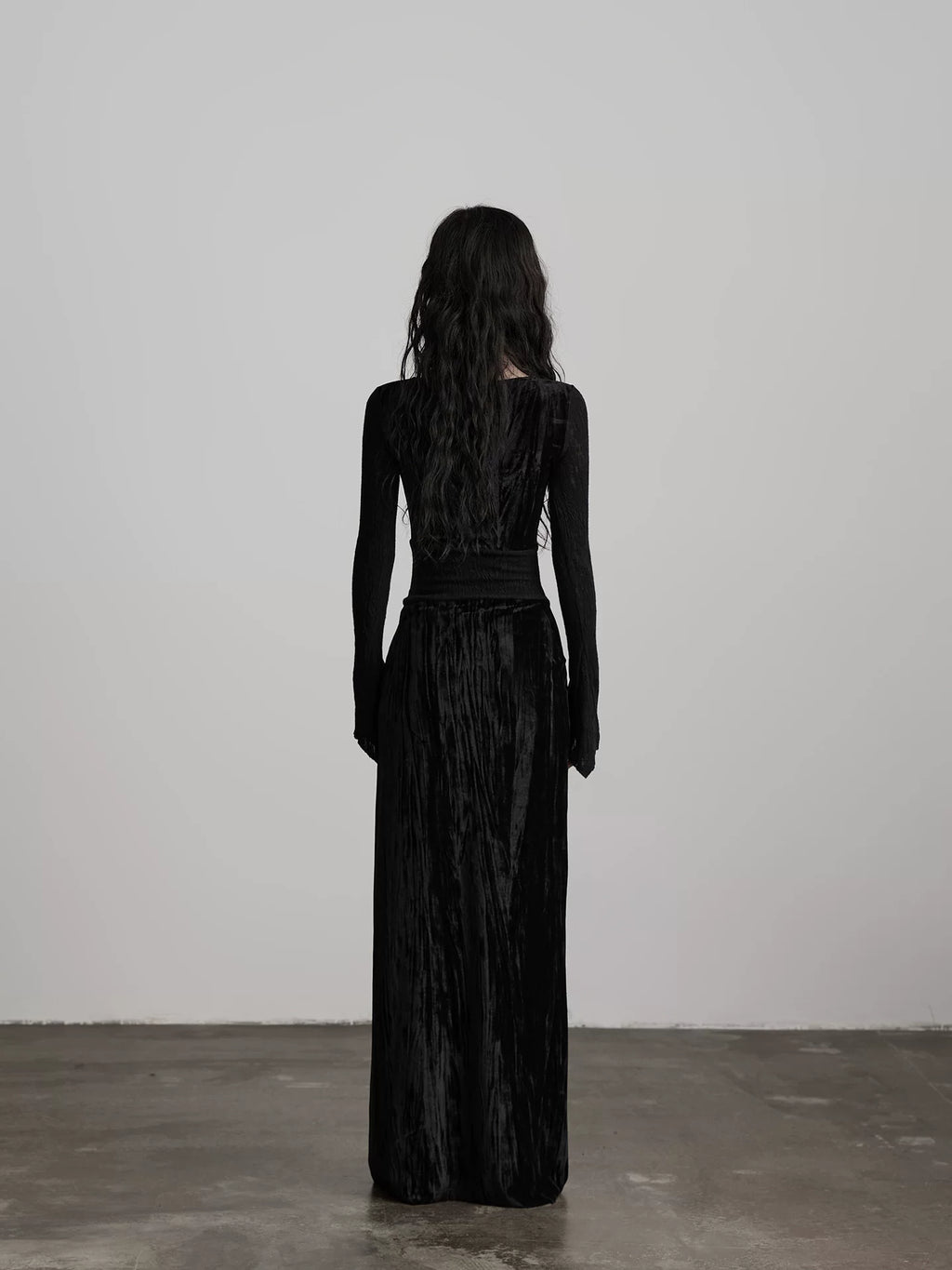 INDULGE Velvet Splicing Lace Long Sleeve Dress