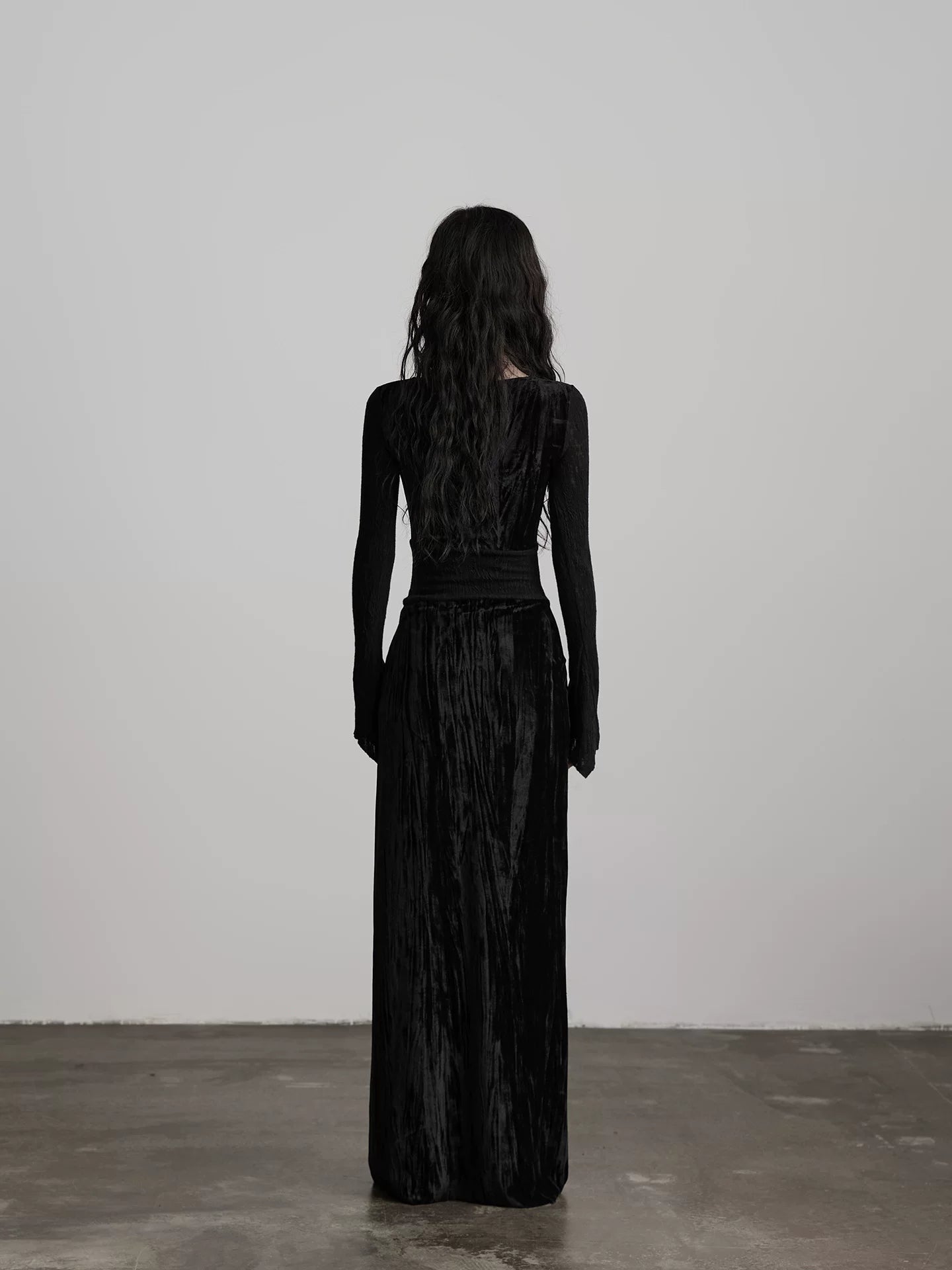 INDULGE Velvet Splicing Lace Long Sleeve Dress