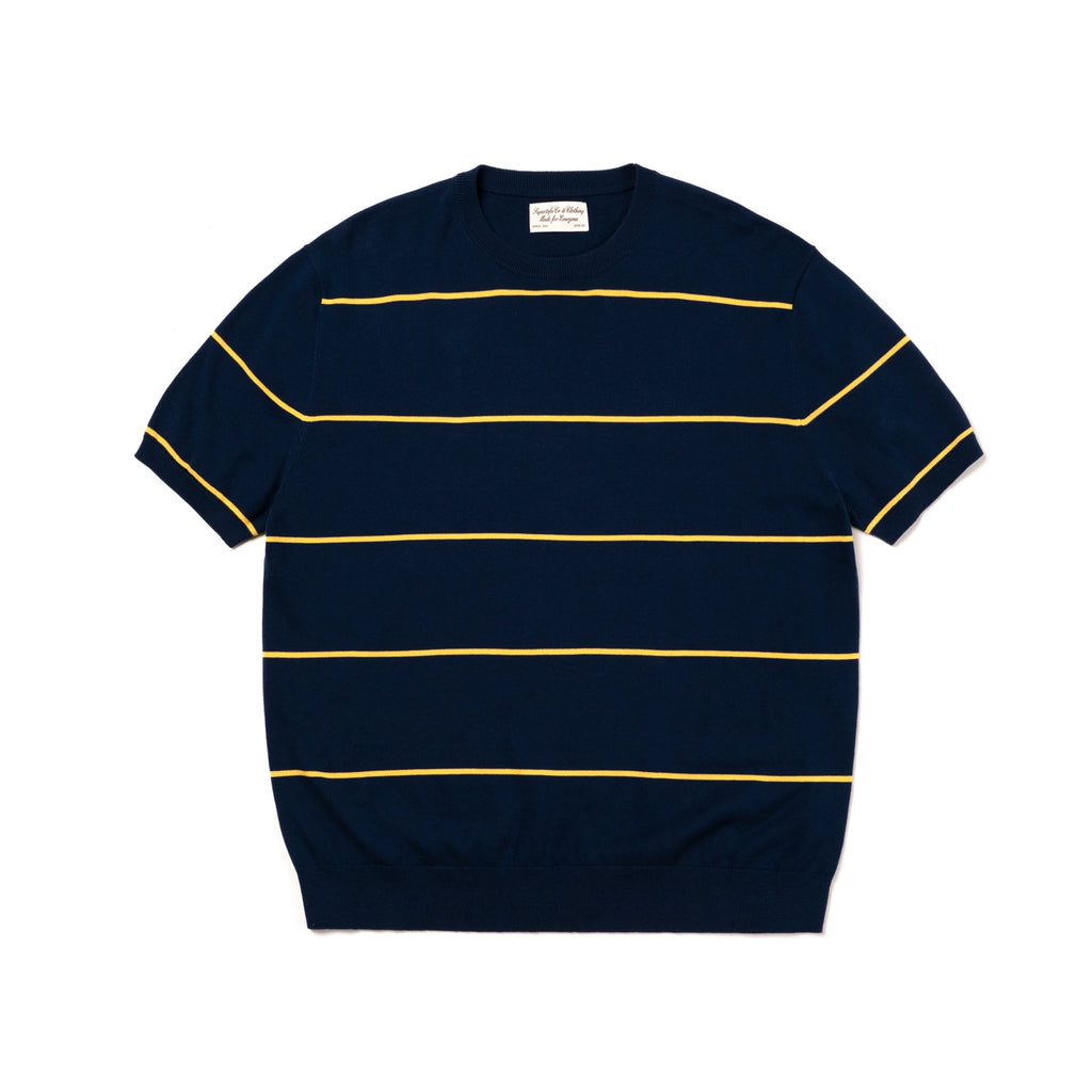 SUPERTOFU Striped Threaded Bottom Straight Shoulder Knitted Tee