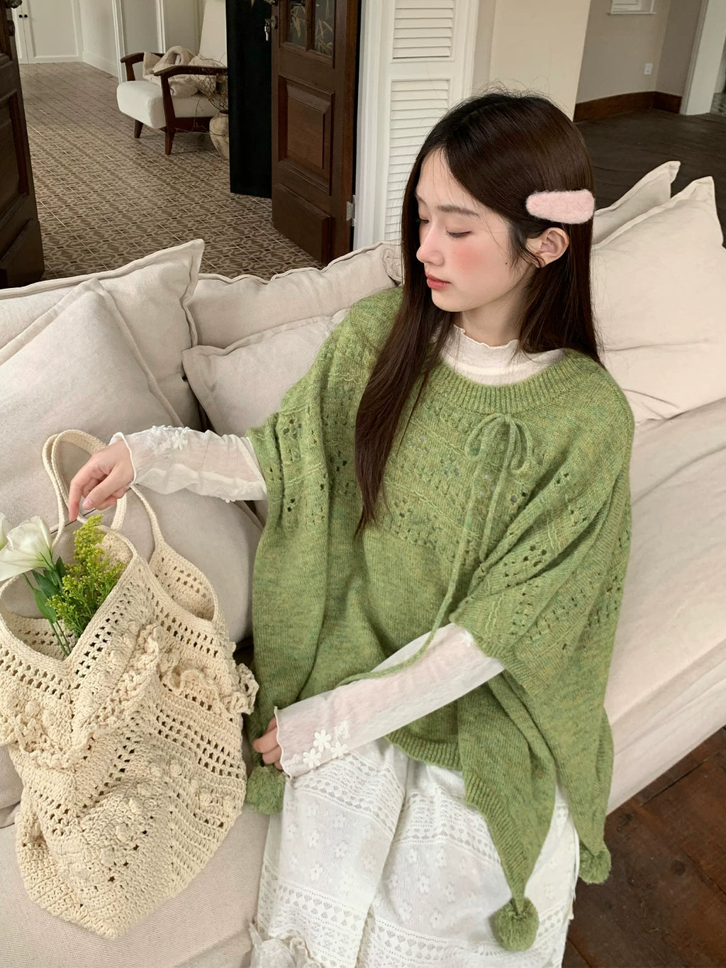MUCHA Three-dimensional Embroidery Thin Slim Long Sleeves
