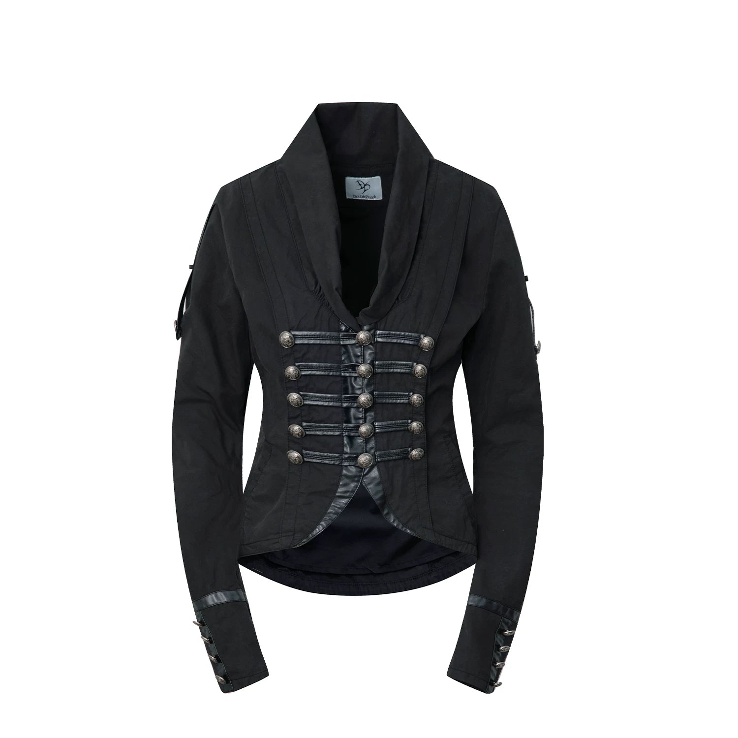 DoublePunch Knight-Style Patchwork Leather Washed Cotton Cropped Jacket