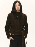 Anna Aneae Stand-up Collar Suede PU Jacket