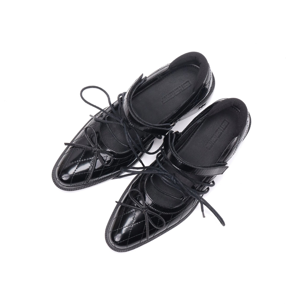 ASTHER Leather Pointed-Toe Chunky Heel Mary Jane