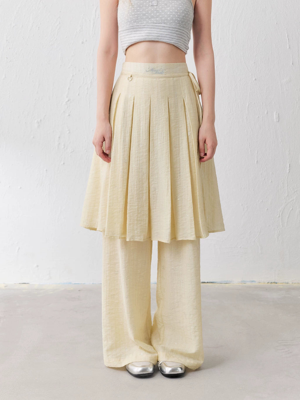 MASOOMAKE Pleated High-Waist Wide-Leg Skirt Pants
