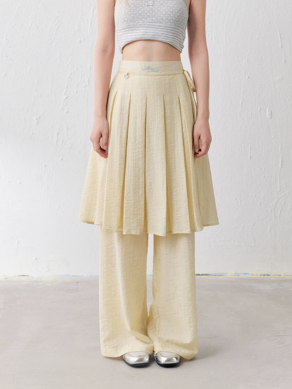 MASOOMAKE Pleated High-Waist Wide-Leg Skirt Pants
