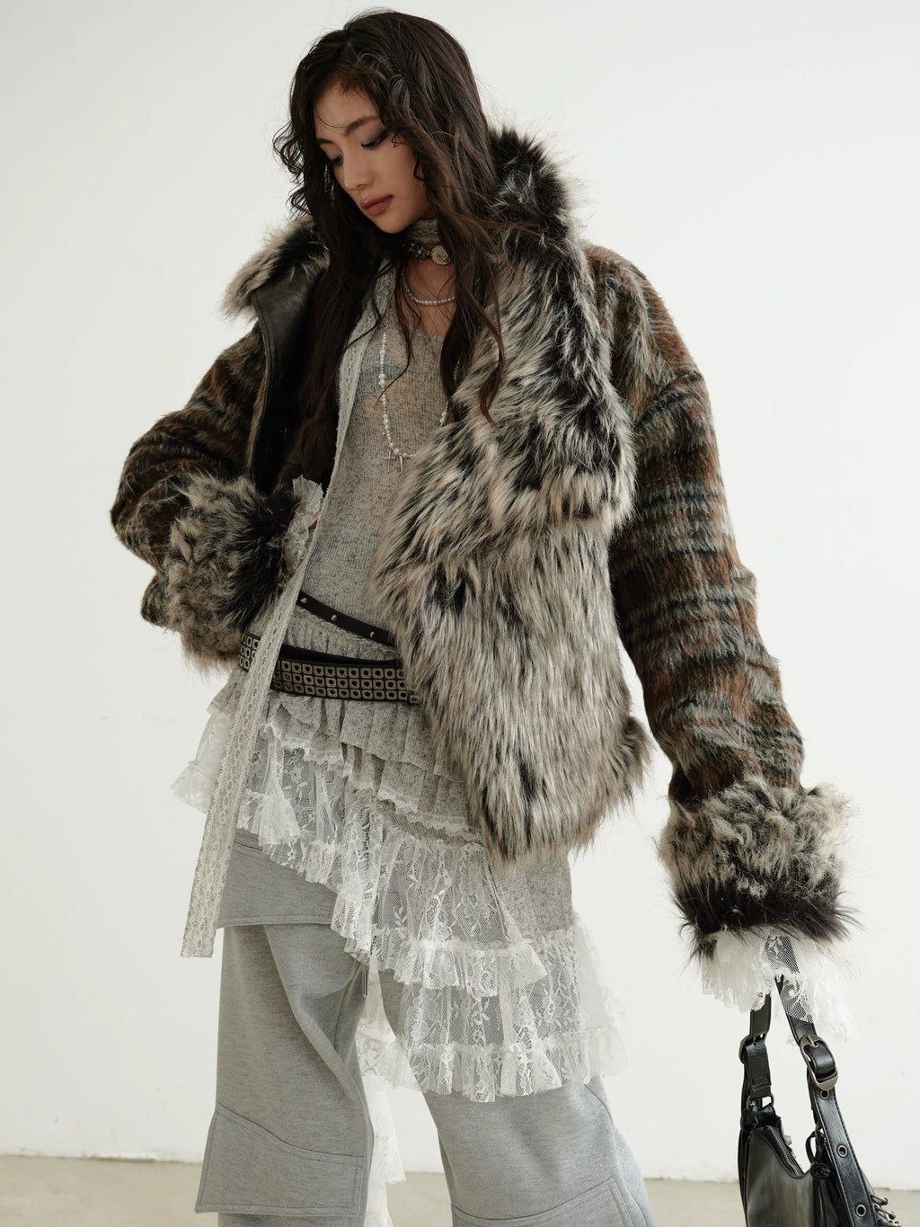JNYLON Front and Back Two Wear Plaid PU Imitation Leather Jacket