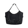 COSTUSTOOT Black Denim Magnetic Snap Shoulder Bag