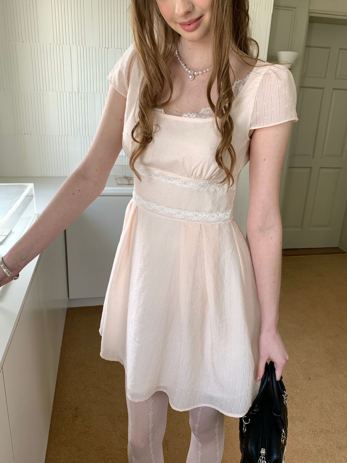 silvernorth lake Cinnamon Lace Square Neck Fitted Dress