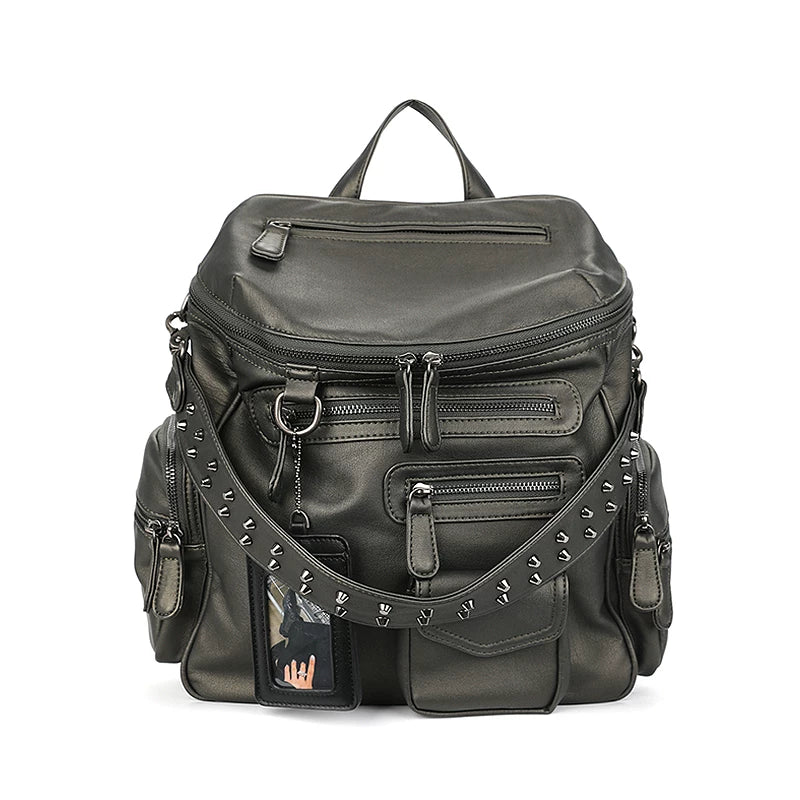 JANDRESS Faux Leather Zip-Top Single-Shoulder Backpack