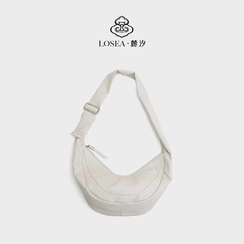 LOSEA White Faux Leather Zip Hobo Bag