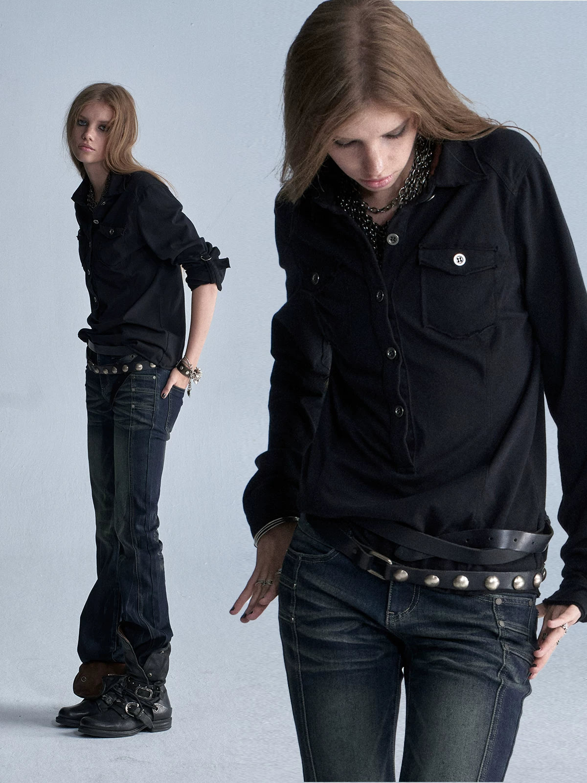 wear And tear Two-Tone Raw-Edge Adjustable-Sleeve Washed Knit Tee