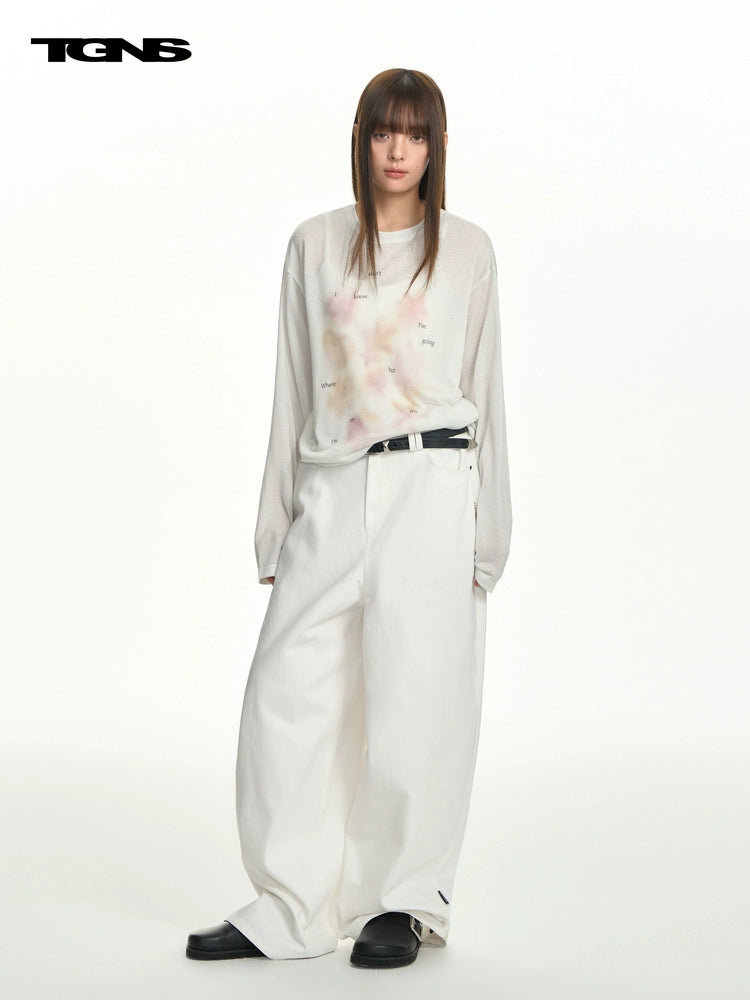 TGNS Letter Conch Shell Casual Micro-transparent Blouse