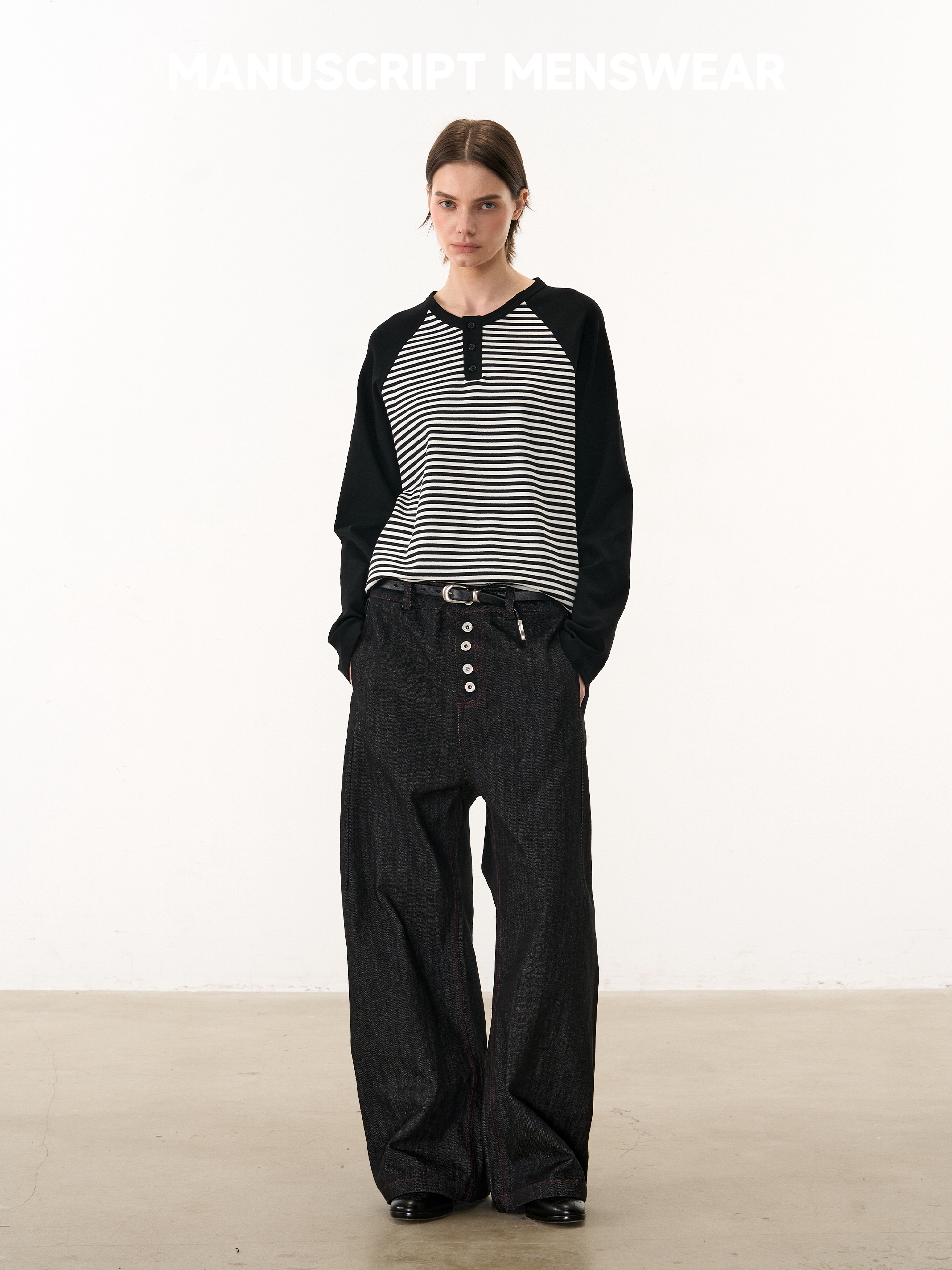 MANUSCRIPT Color Matching Striped Shoulder Sleeve Casual Long Sleeve