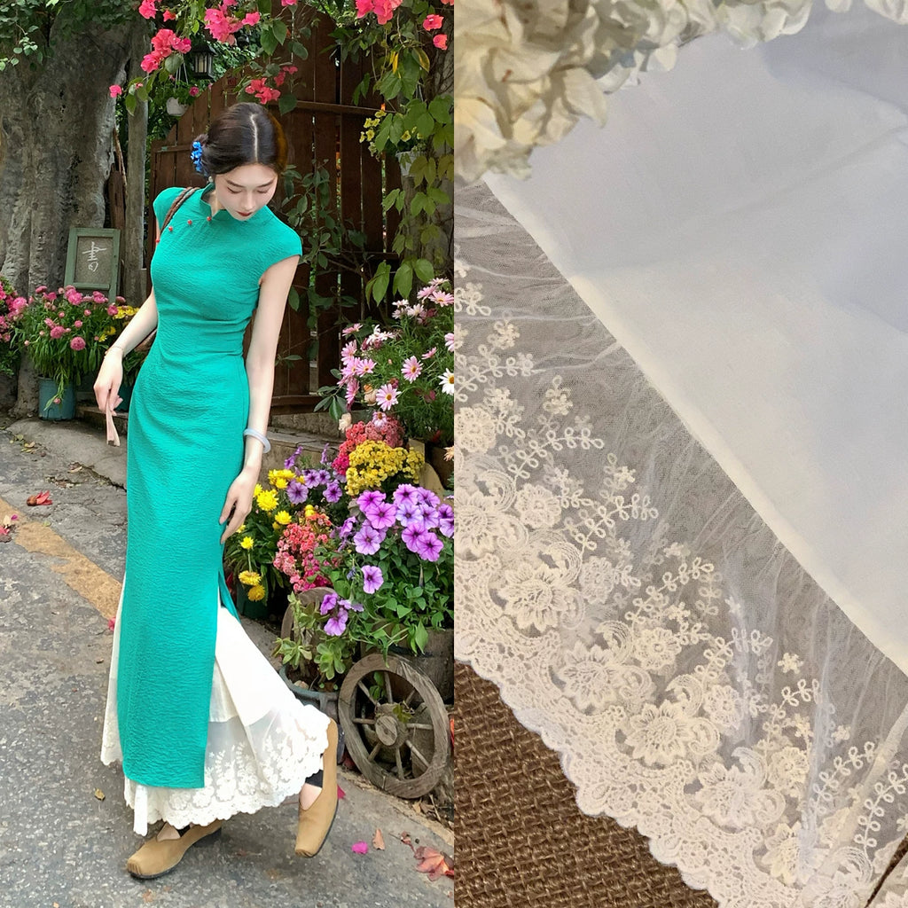 ZIHE Ice Silk Wrinkle-Resistant Long Qipao Dress