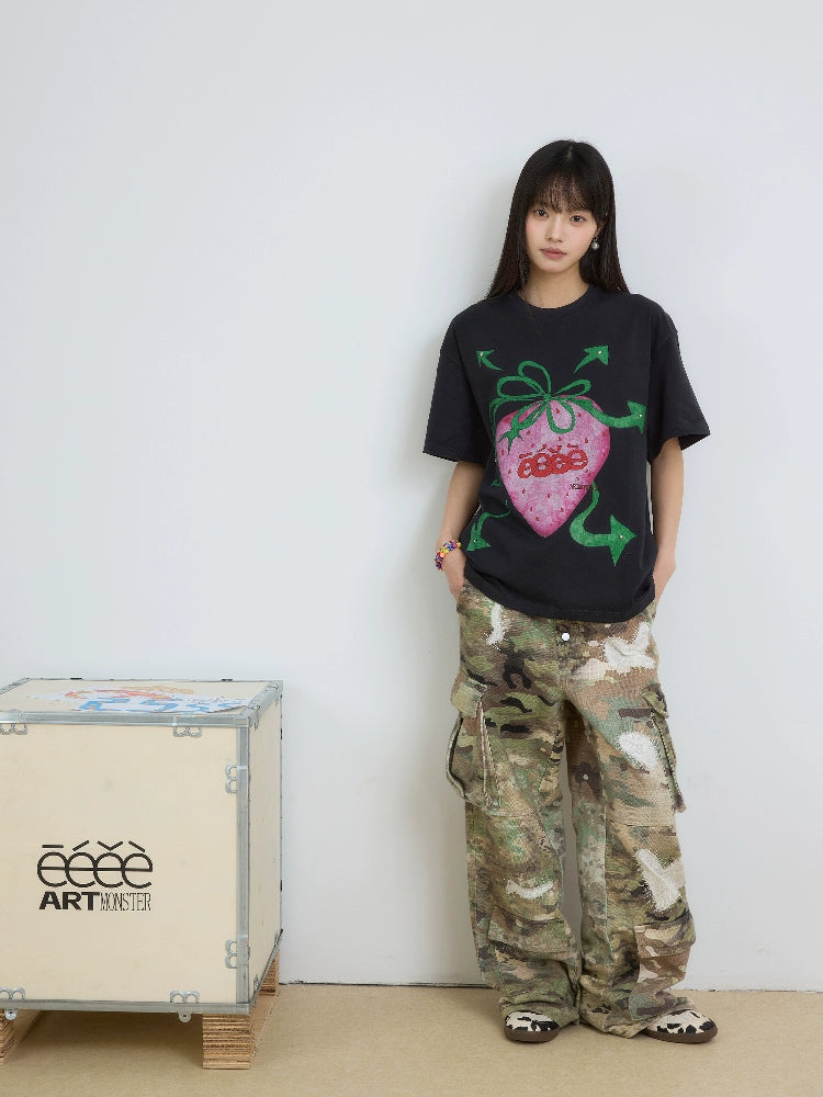 EeeeArtmonster Hand Painted Strawberry Rivet Tee