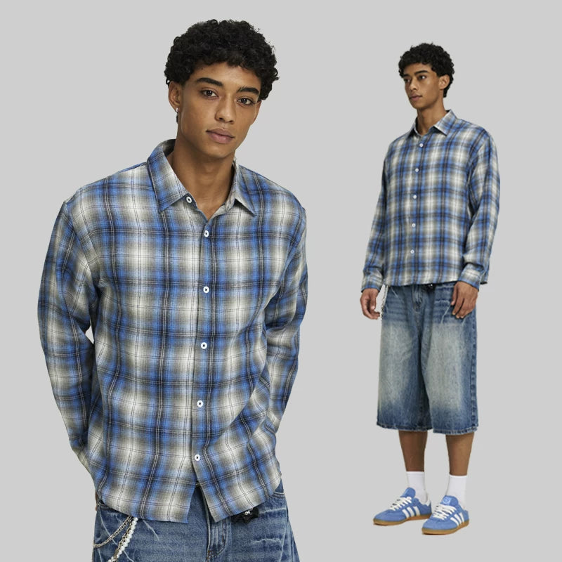 FIVE MEN Blue Plaid Loose Fit Casual Jacket