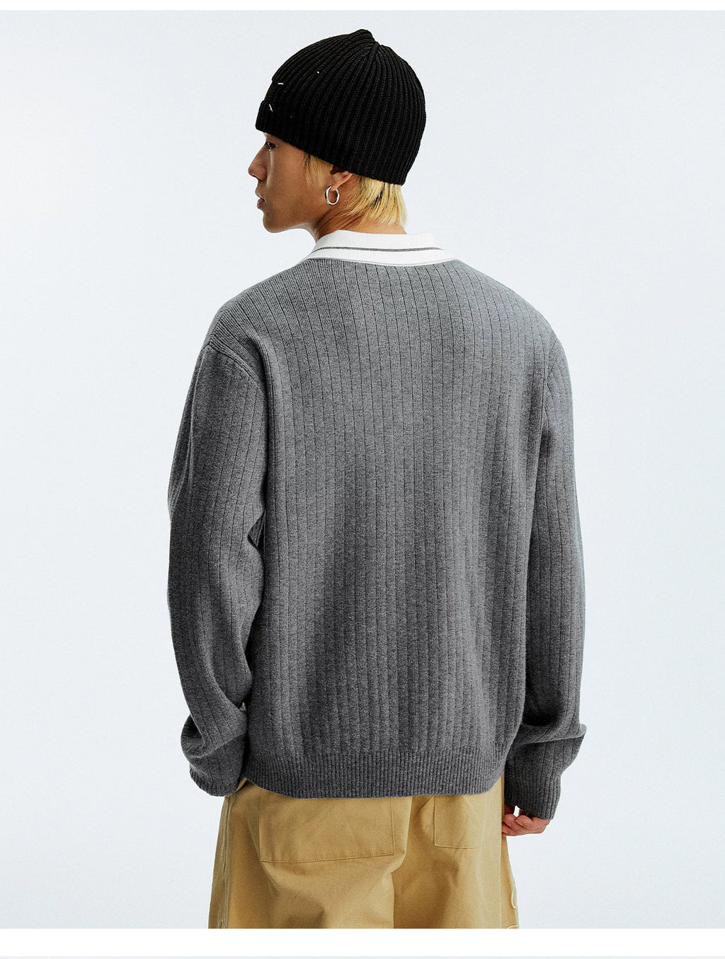 MEDM Contrasting Casual Monogram Embroidered Lapel Knit