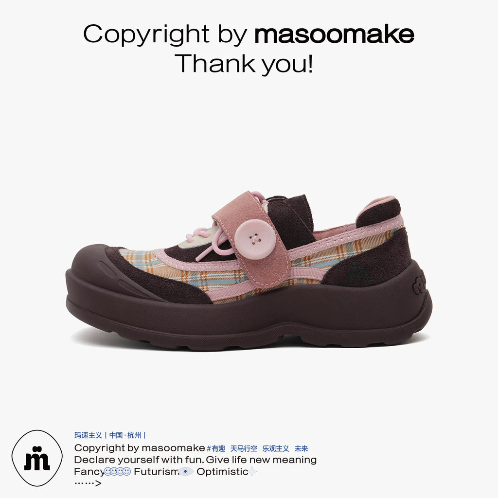 MASOOMAKE Suede Velcro Platform Wide-Toe Sneaker