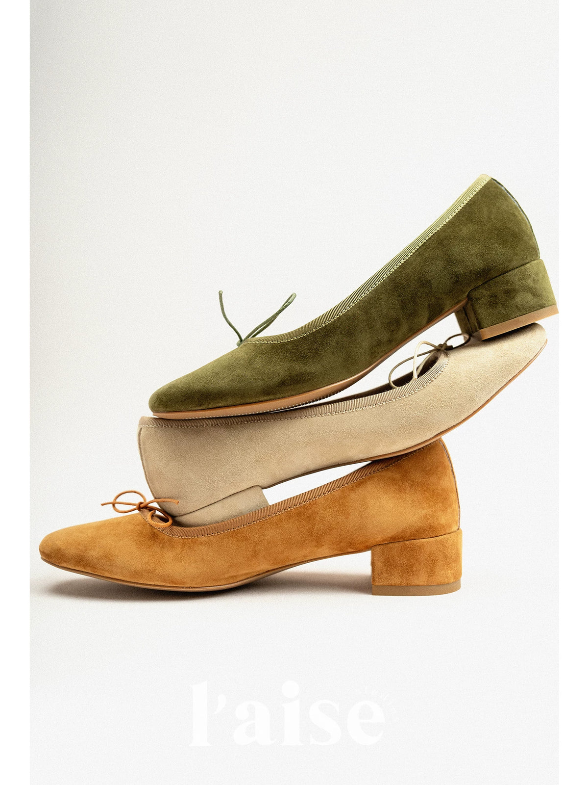 L'aise Suede Bow Block-Heel Ballet Flat