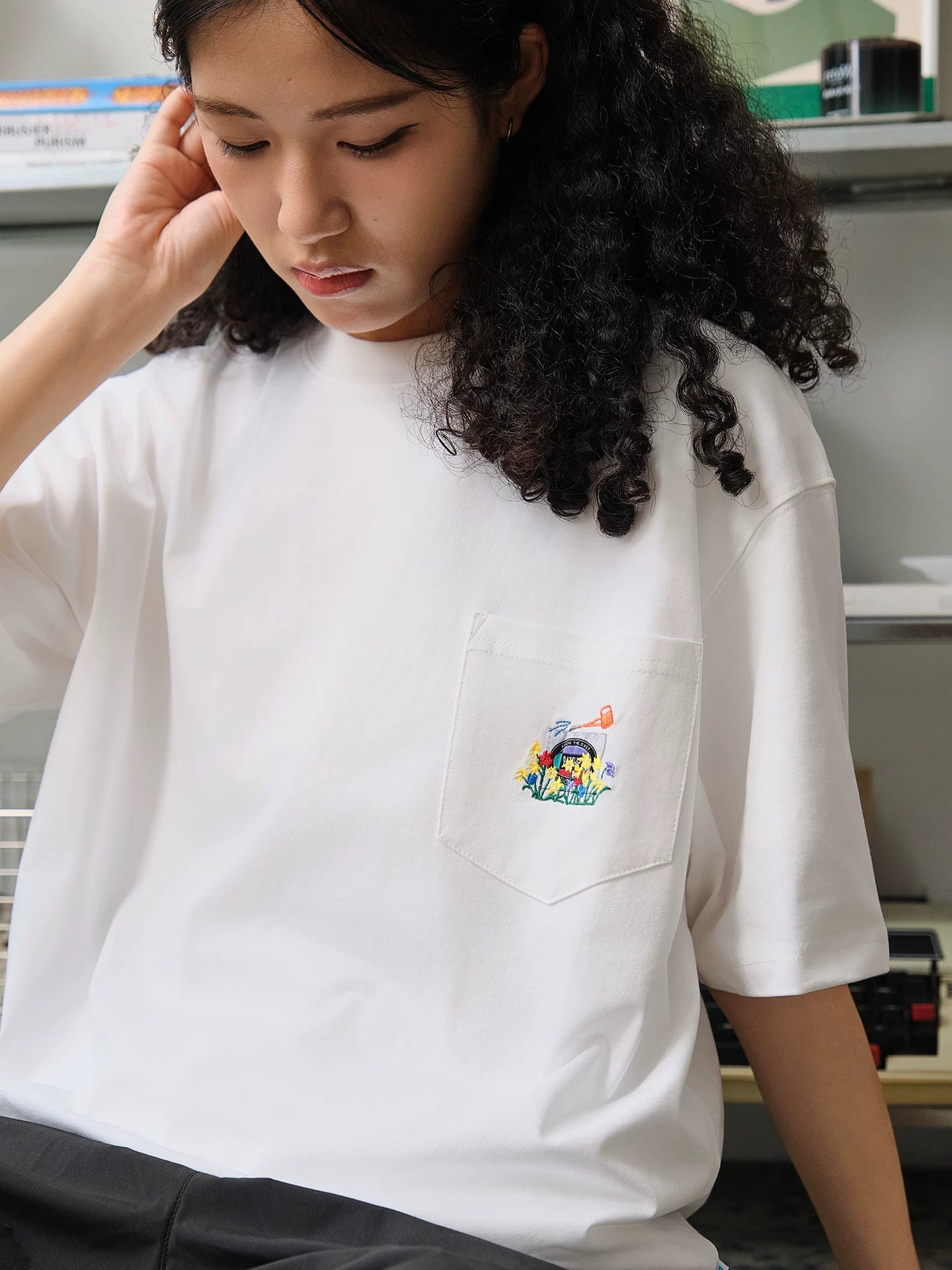Battles Pocket Embroidered Cool-Touch Oversized Tee
