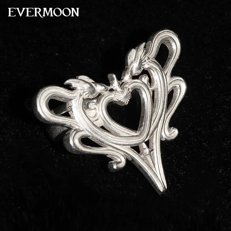 EVERMOON Sterling Silver Open Heart Ring