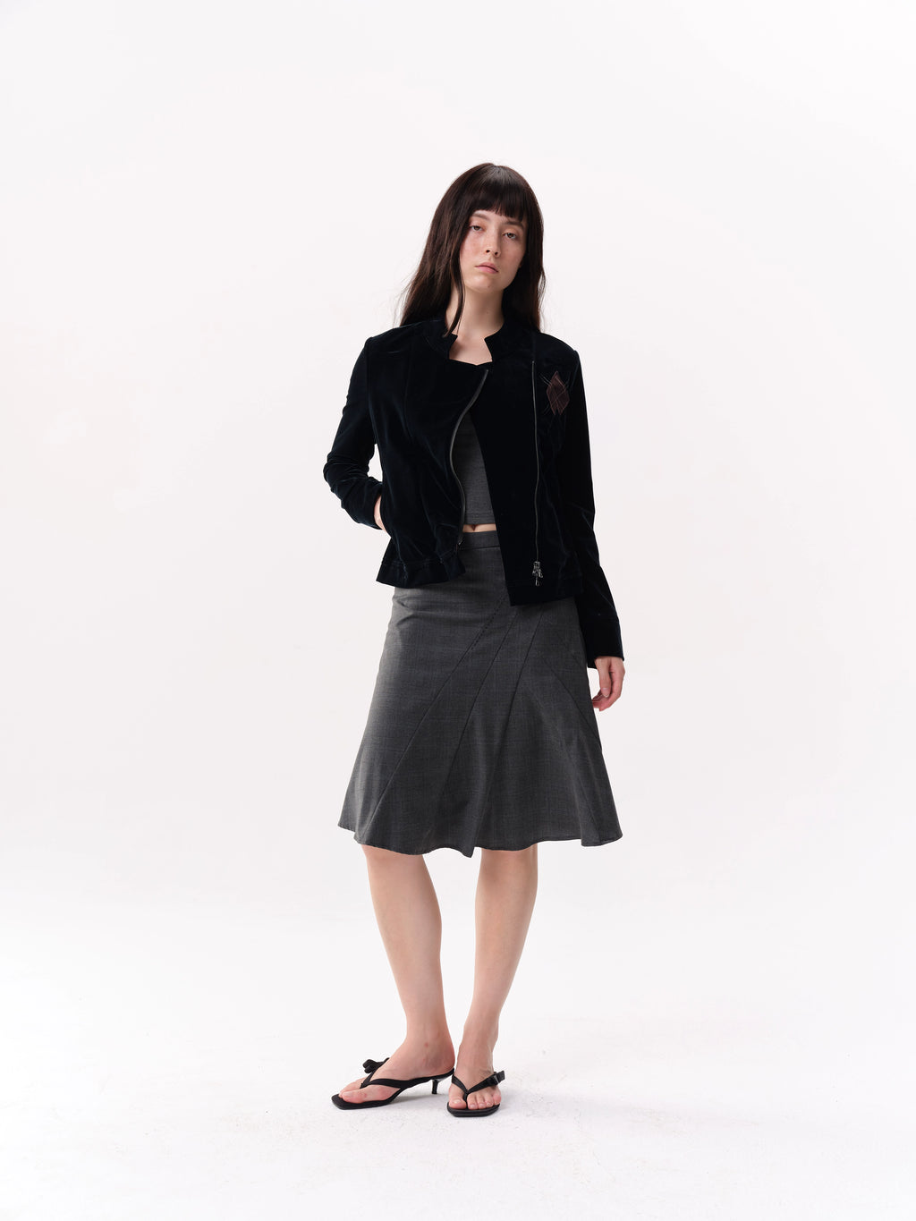 NOT UGLY Velvet Slanted Placket Rhombus Line Jacket