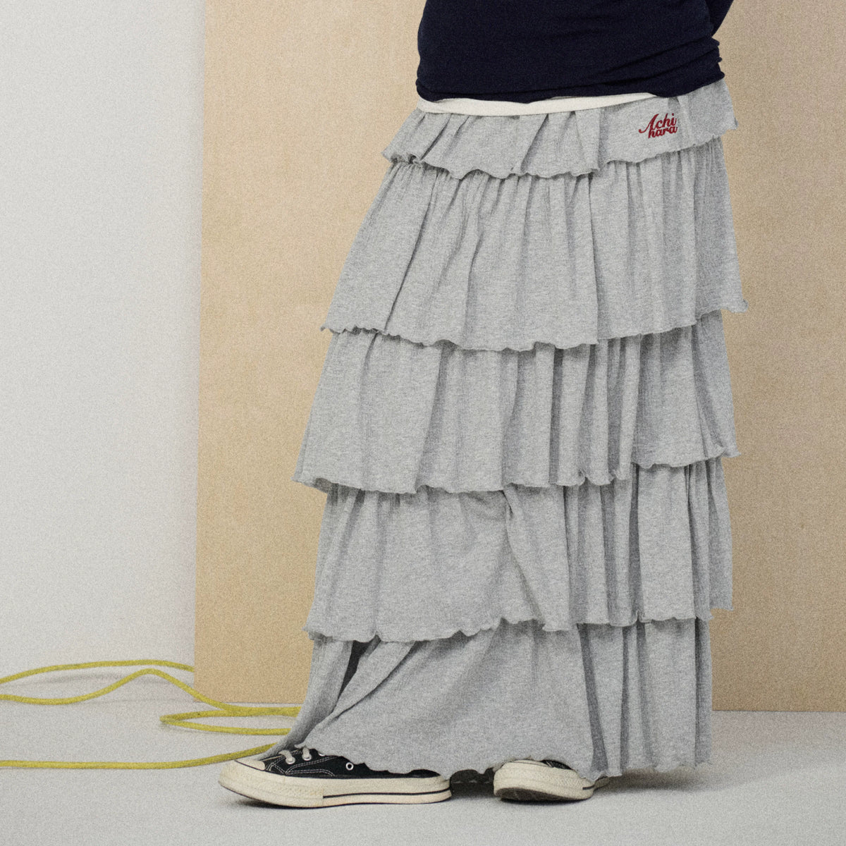 Achihara Breathable Tiered Pleated A-Line Maxi Skirt