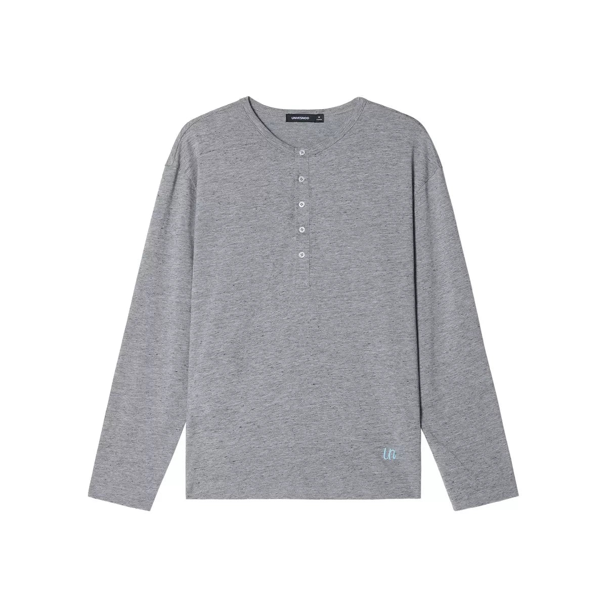 Unvesno Linen Blend Embroidery Relaxed Henley Tee