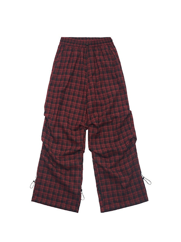 UNF Vintage Plaid Pleated Loose Straight Overalls