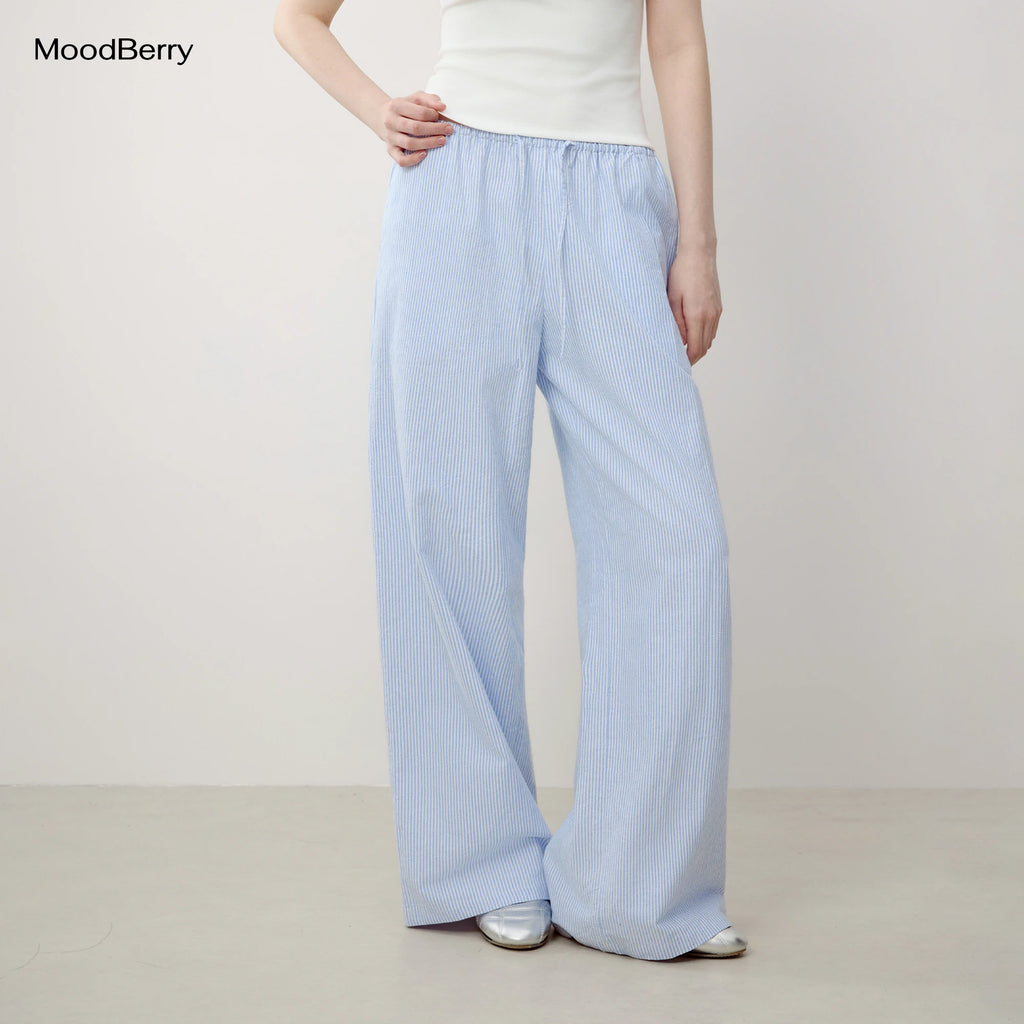 MoodBerry American Retro Contrast Stripe Wide-Leg Lounge Pants