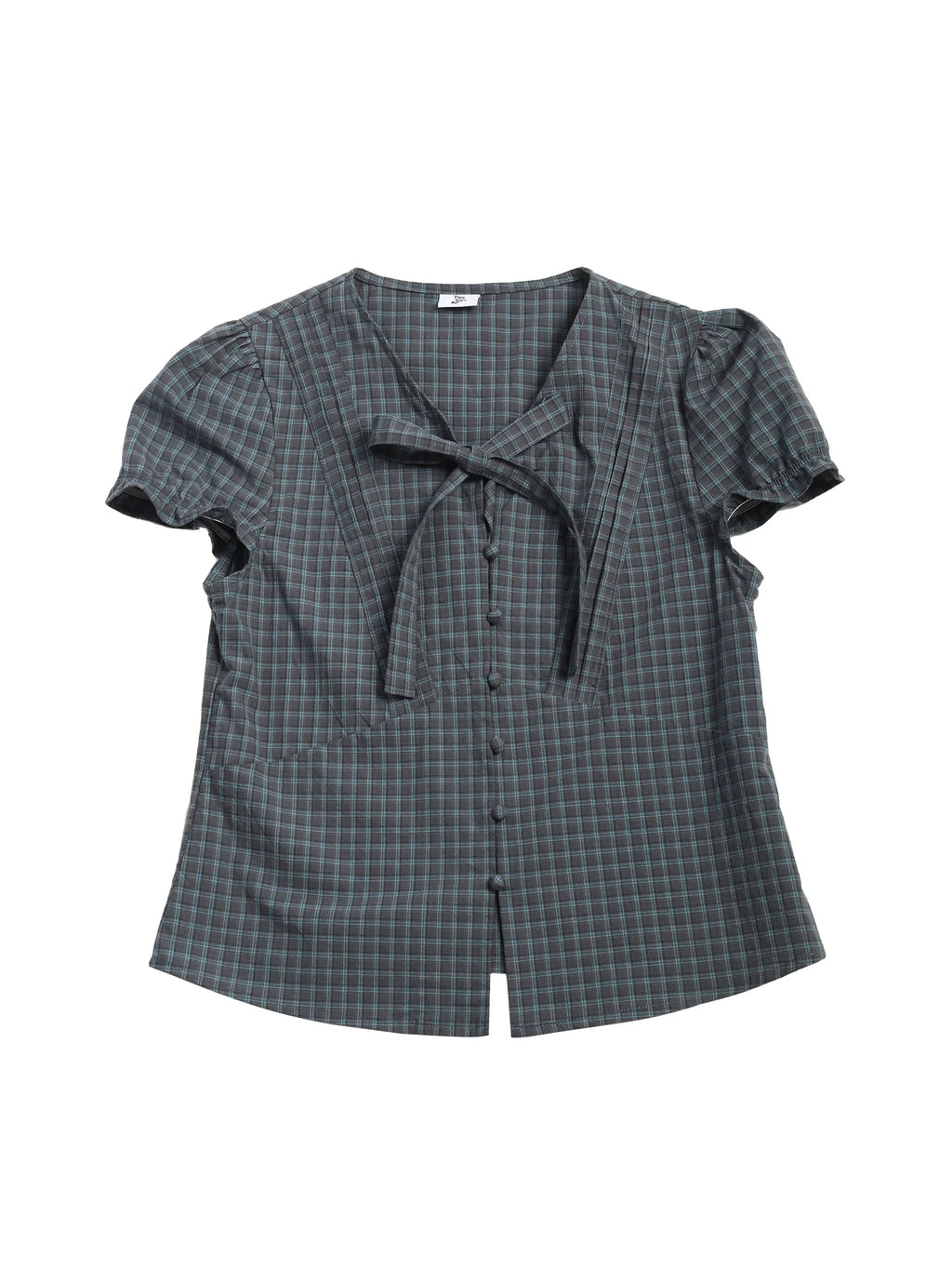 Two days off lab Plaid Puff-Sleeve Cropped Shirt