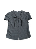 Two days off lab Plaid Puff-Sleeve Cropped Shirt