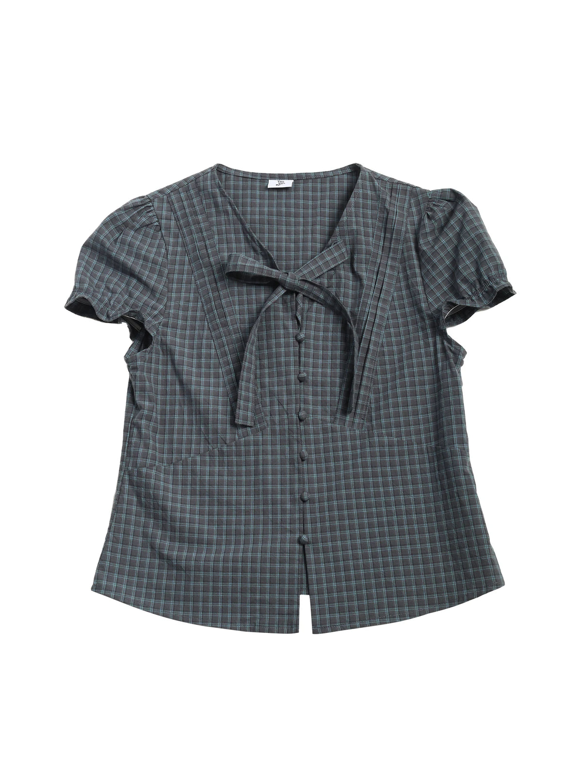 Two days off lab Plaid Puff-Sleeve Cropped Shirt