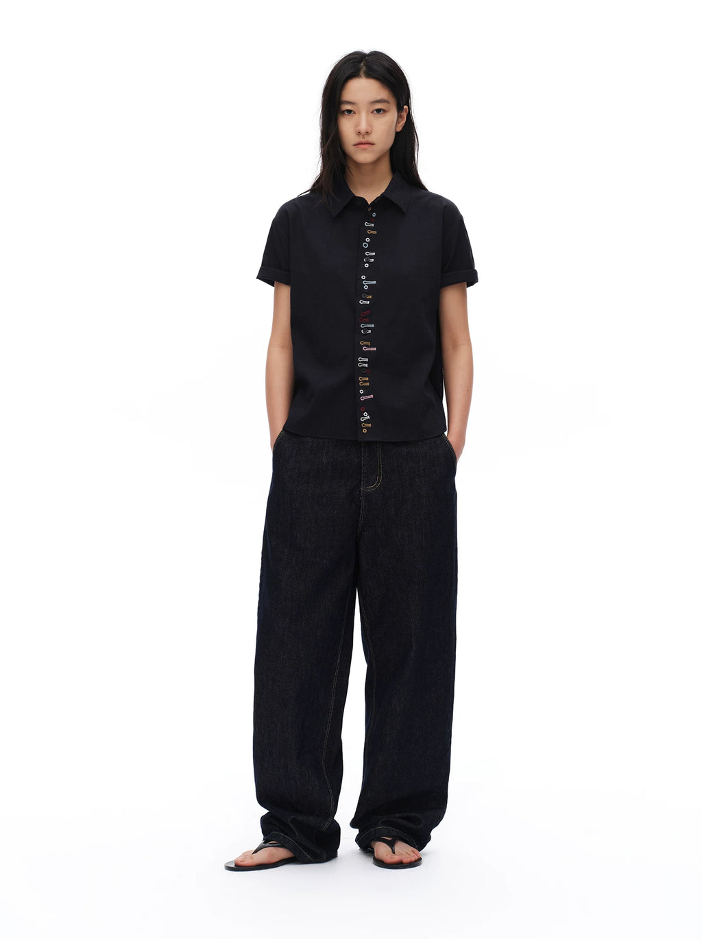 Oinimi Fun Buttonhole Casual Short Sleeve Shirt