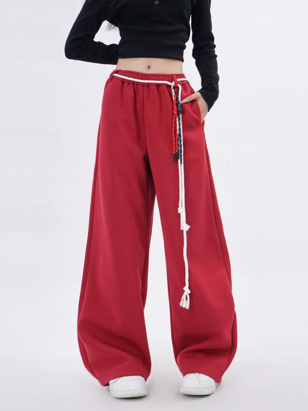 SAMUSAN High Waist Loose Strap Sweatpants