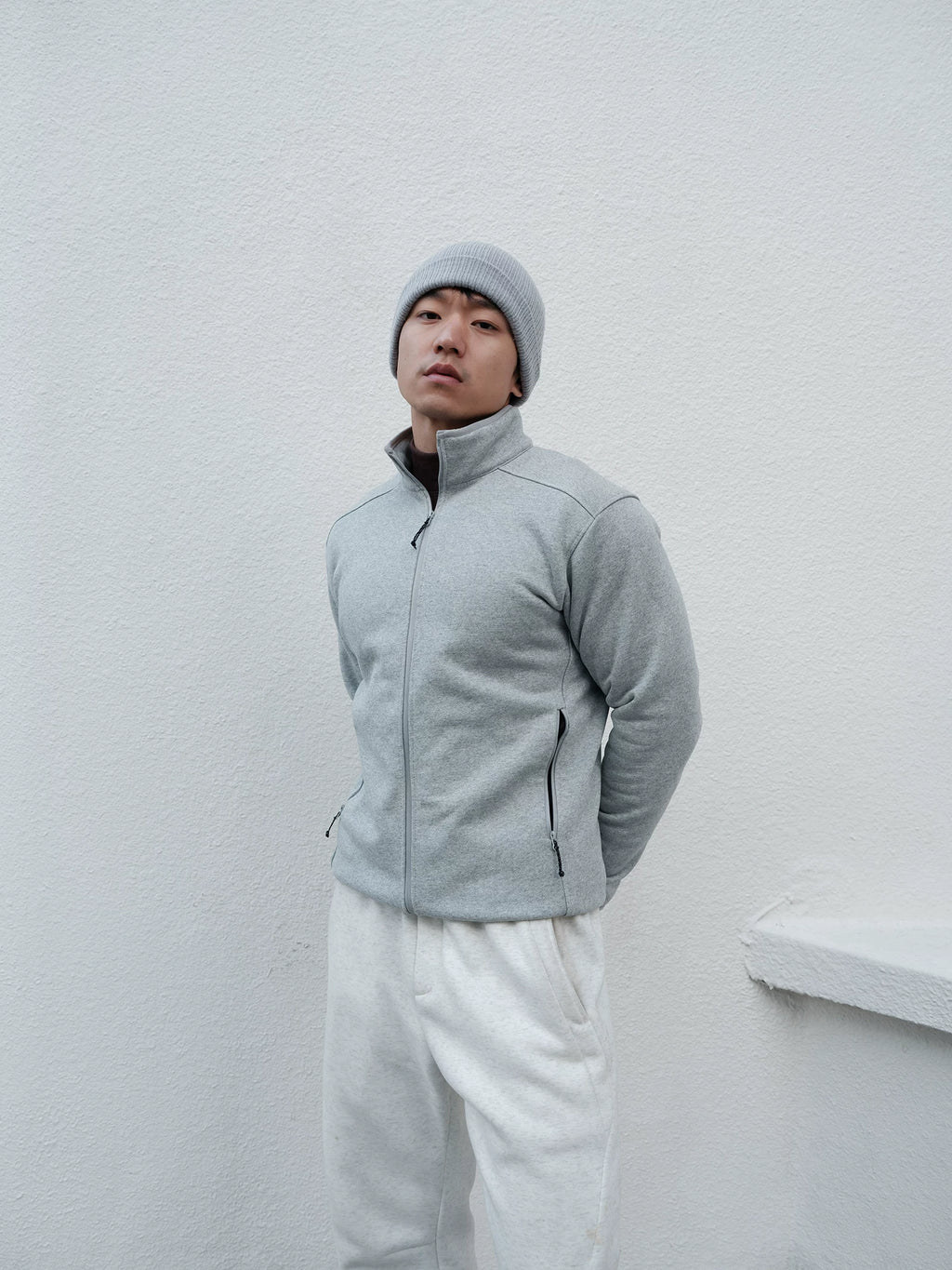 GTAL Heavyweight Textured Stand-up Collar Fleece Top Jacket
