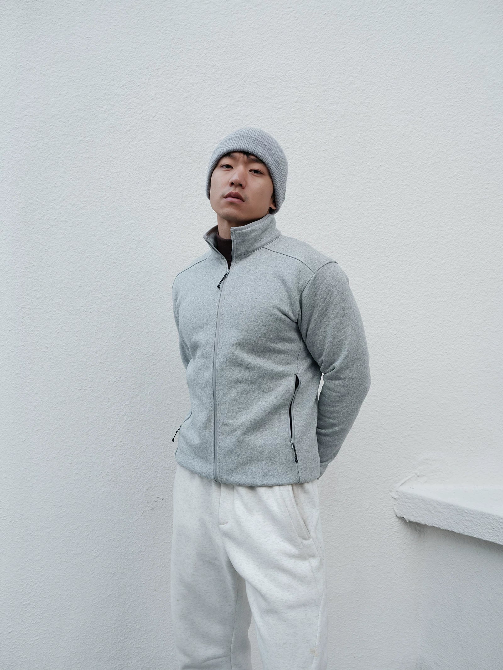 GTAL Heavyweight Textured Stand-up Collar Fleece Top Jacket