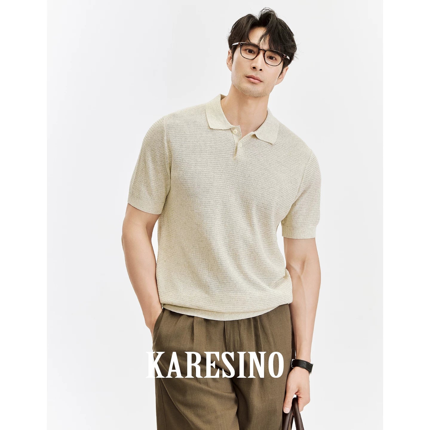 KARESINO Cool-Touch Slim Fit Knit Polo Shirt
