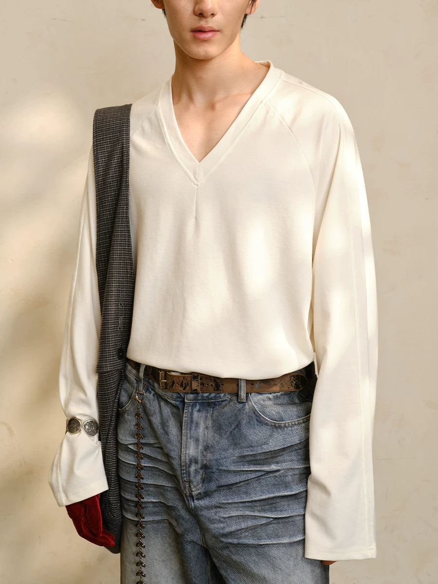 JCAESAR Big V-neck Daily Lazy Long Sleeves
