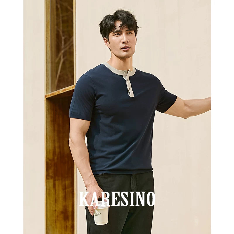 KARESINO Contrast Knit Polo Shirt Breathable Slim Fit