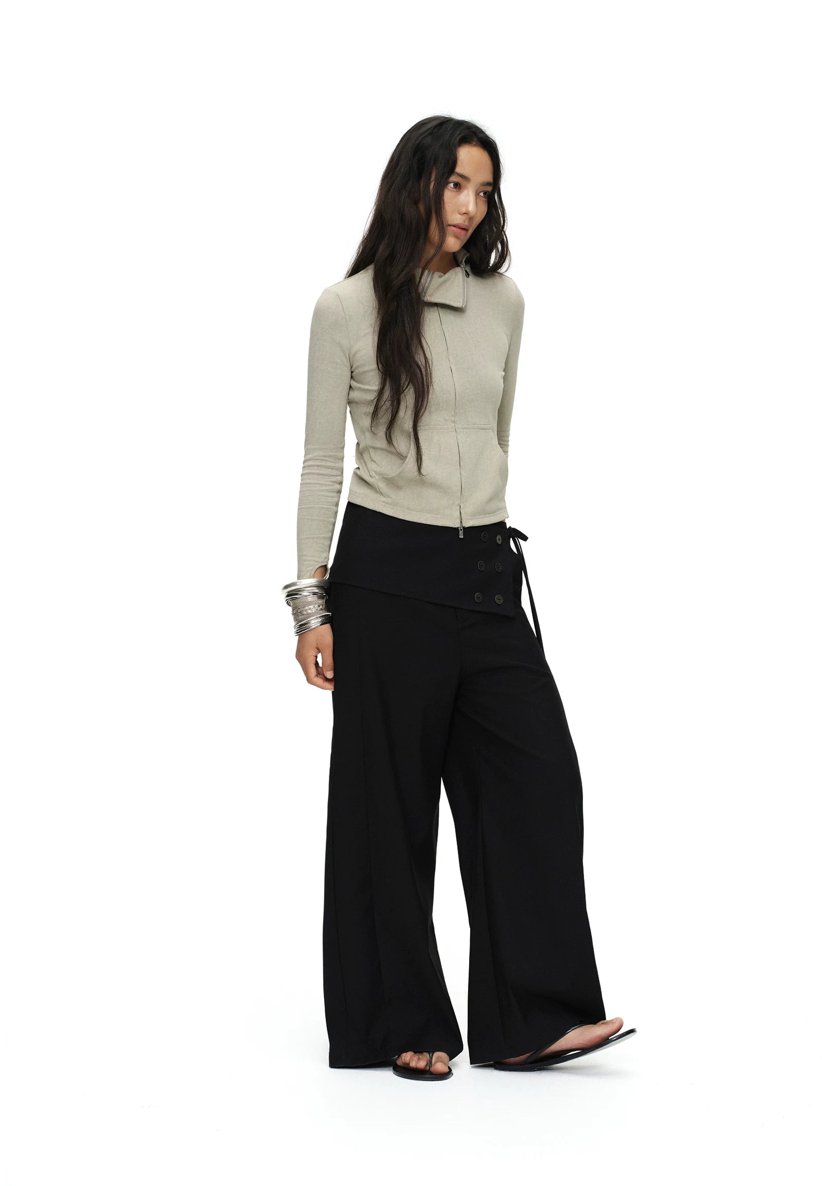 Oinimi One Piece Button Loose Straight Trousers Removable Skirt