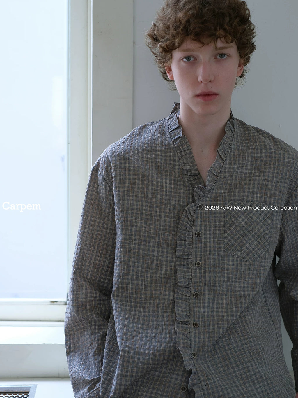 CARPEM Retro Plaid Lace-Trim Long-Sleeve Shirt